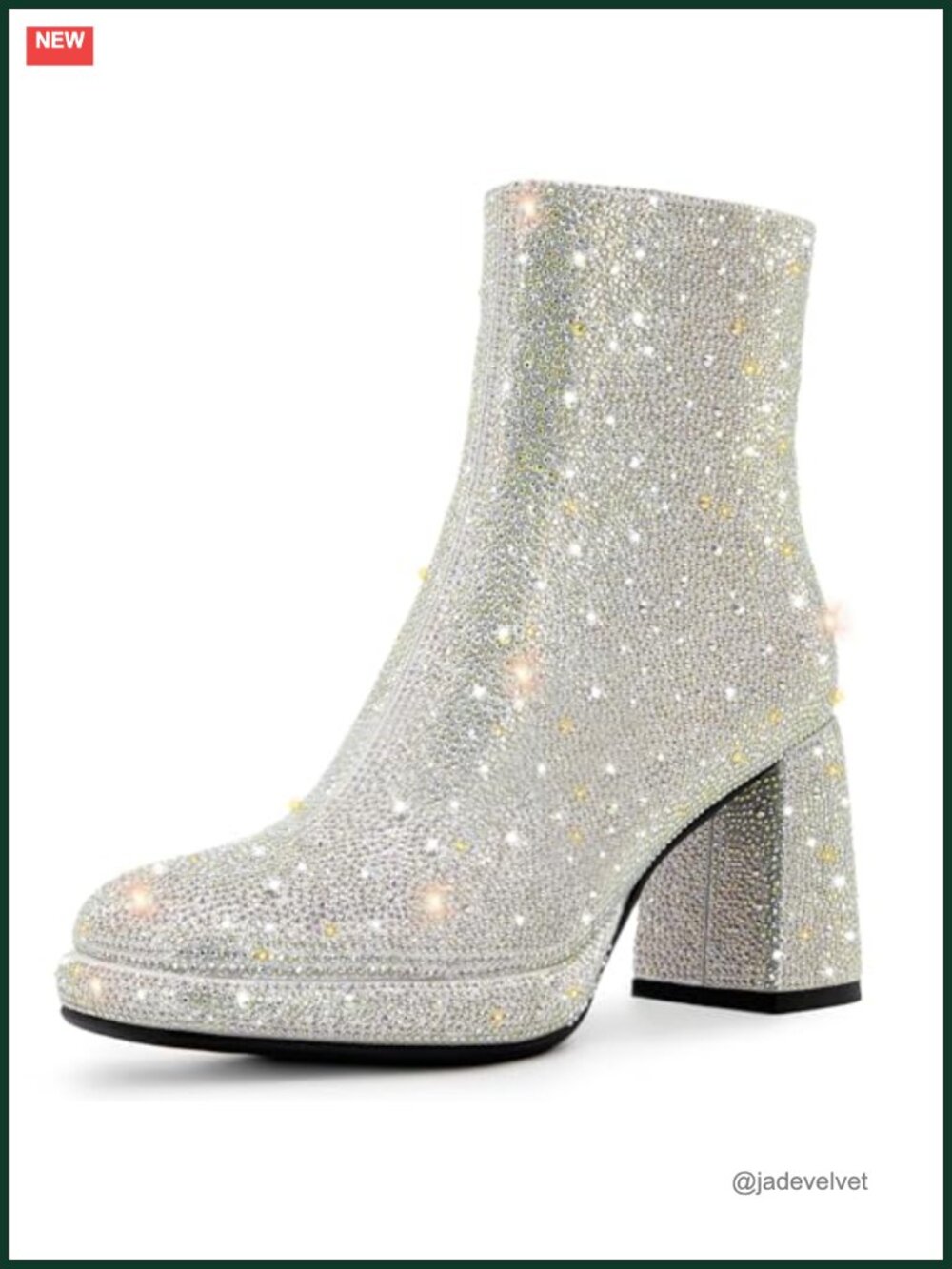 Rhinestone Chunky Block Heel Ankle Booties Sparkly Wedding Bride Shoes